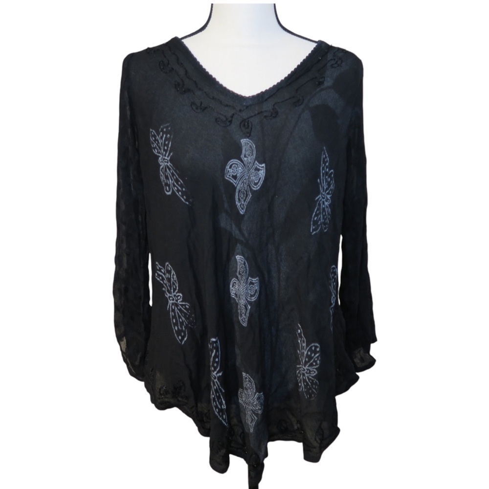 Embroidered Blouse Womens Butterfly Whimsigoth Faeriecore Long Sleeve Tunic S